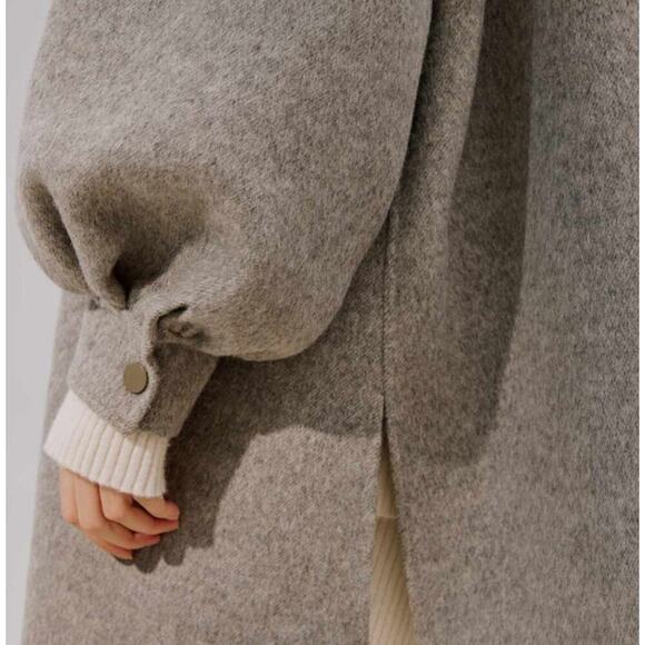 Gentle Herd Oversized Button-down Wool Cashmere Shirt Jacket, Fog Gray size S - Picture 4 of 10